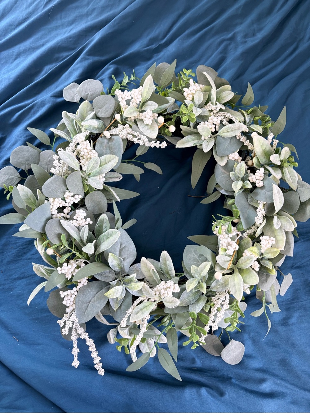 22” Eucalyptus White Berry Grapevine Wreath Winter Farmhouse Decor